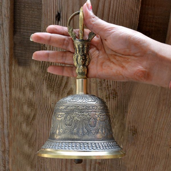 Spiritual Brass Tibetan Singing Buddhist Bell With Wooden Stick Size 20.3 cm (8 inch)