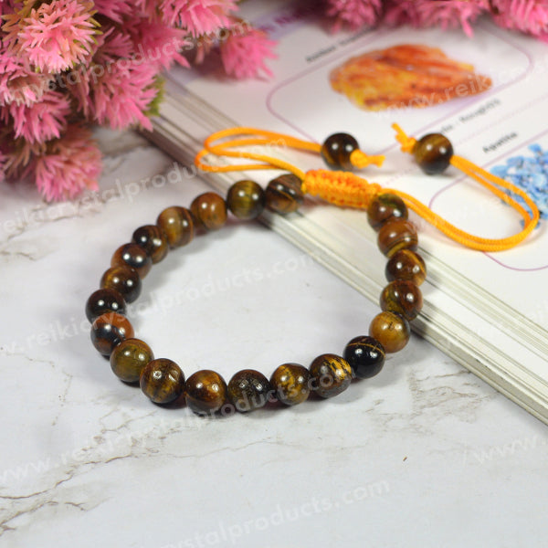 Natural Single Line Stone Macrame Nylon Cord Adjustable 8 mm Bracelet for Unisex