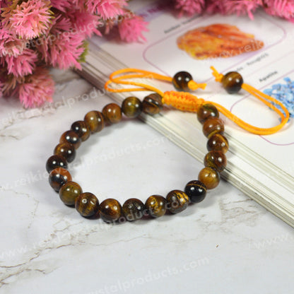 Natural Single Line Stone Macrame Nylon Cord Adjustable 8 mm Bracelet for Unisex