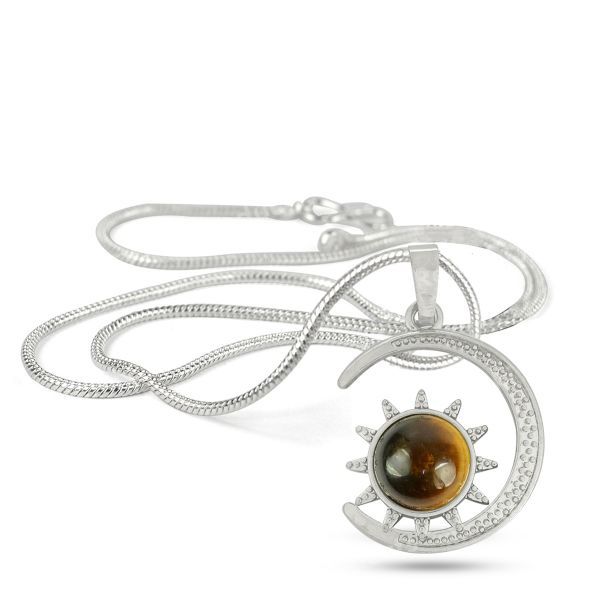 Natural Crystal Stone Sun And Moon Shape Pendant - Locket with Metal Chain