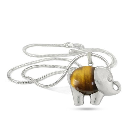 Natural Crystal Stone Elephant Shape Pendant - Locket with Metal Chain