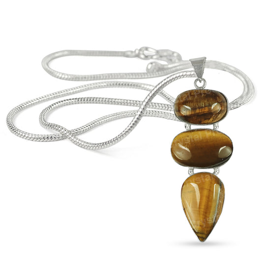 Natural Tiger Eye Stone Pendant with Metal Chain Crystal Stone Pendant