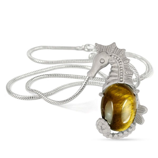 Natural Crystal Stone Seahorse Shape Pendant - Locket with Metal Chain