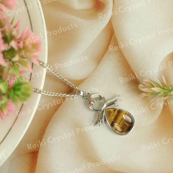 Natural Crystal Stone Angel Guardian Shape Pendant - Locket with Metal Chain
