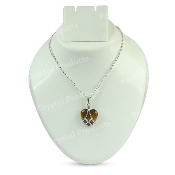 Natural Crystal Stone Heart Shape Pendant - Locket with Metal Chain