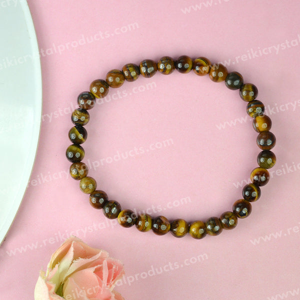 Certified Tiger Eye 6 mm Round Bead Bracelet