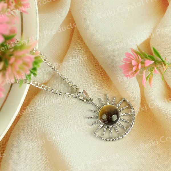 Natural Crystal Stone Sun And Moon Shape Pendant - Locket with Metal Chain