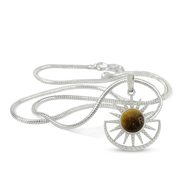 Natural Crystal Stone Sun And Moon Shape Pendant - Locket with Metal Chain