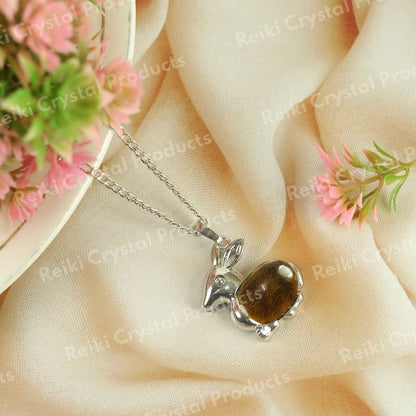 Natural Crystal Stone Rabbit Shape Pendant - Locket with Metal Chain