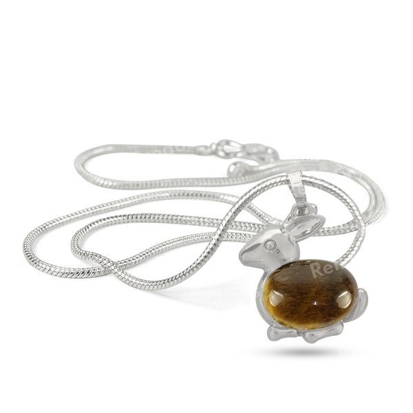 Natural Crystal Stone Rabbit Shape Pendant - Locket with Metal Chain