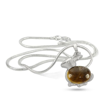 Natural Crystal Stone Rabbit Shape Pendant - Locket with Metal Chain