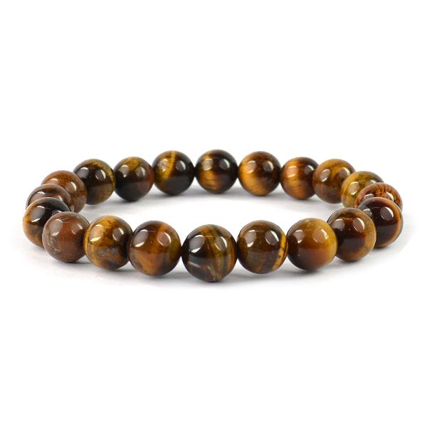 Natural Tiger Eye 10 mm Round Bead Bracelet for Confidence, Protection & Focus