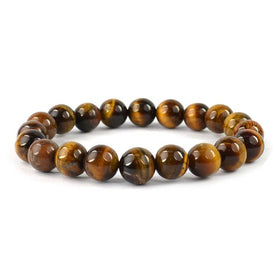 Natural Tiger Eye 10 mm Round Bead Bracelet for Confidence, Protection & Focus
