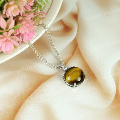 Natural Crystal Stone Round Shape Pendant - Locket with Metal Chain