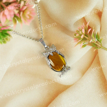 Natural Crystal Stone Owl Shape Pendant - Locket with Metal Chain