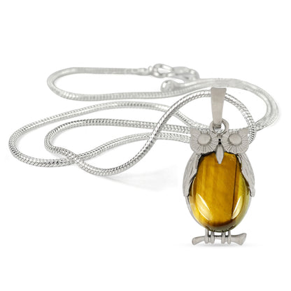 Natural Crystal Stone Owl Shape Pendant - Locket with Metal Chain
