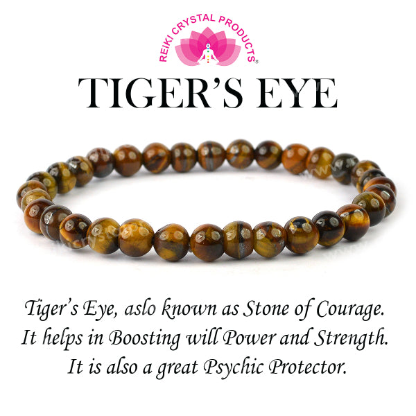 Certified Tiger Eye 6 mm Round Bead Bracelet
