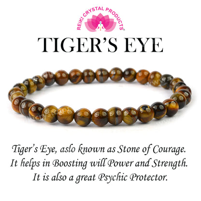 Certified Tiger Eye 6 mm Round Bead Bracelet