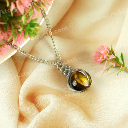 Natural Crystal Stone Ball Shape Pendant - Locket with Metal Chain