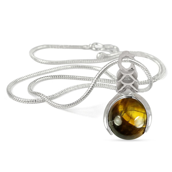 Natural Crystal Stone Ball Shape Pendant - Locket with Metal Chain