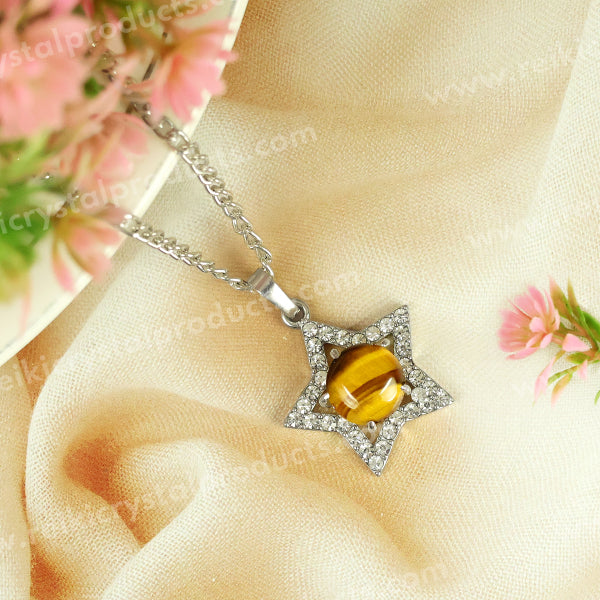 Natural Crystal Stone Star Shape Pendant - Locket with Metal Chain