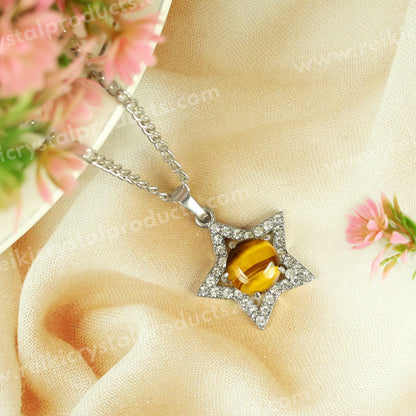Natural Crystal Stone Star Shape Pendant - Locket with Metal Chain