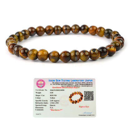 Certified Tiger Eye 6 mm Round Bead Bracelet