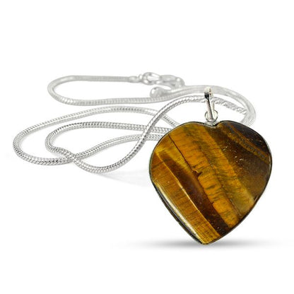 Natural Crystal Stone Heart Shape Pendant Size 30-35 mm with Metal Chain