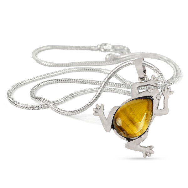 Natural Crystal Stone Frog Shape Pendant-Locket with Metal Chain