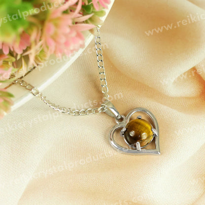 Natural Crystal Stone Heart Shape Pendant - Locket with Metal Chain
