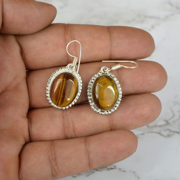 Tiger Eye Crystal Stone Oval Shape Earring