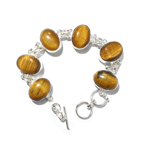 Tiger Eye White Metal Adjustable Bracelet