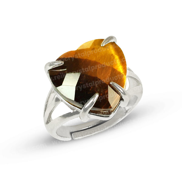 Natural Crystal Gemstone Adjustable Heart Shape Ring for Girls Women
