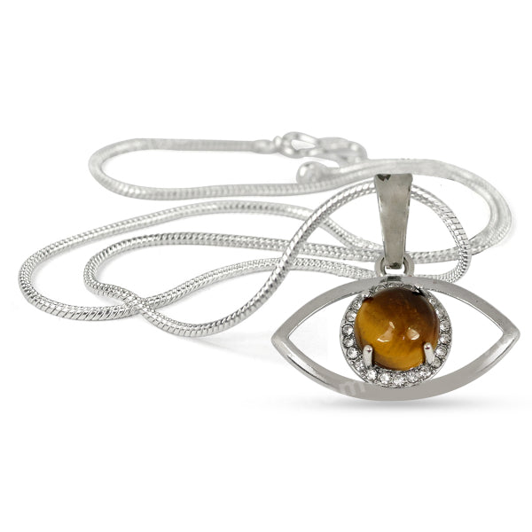 Natural Crystal Stone Eye Shape Pendant - Locket with Metal Chain