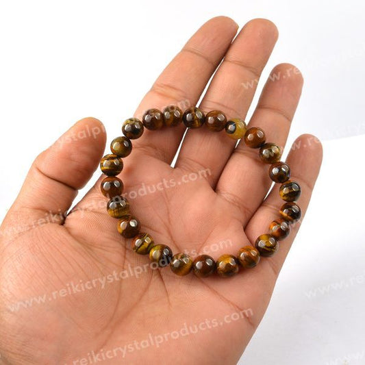 Certified Tiger Eye Natural Crystal Stones 8 mm Bead Bracelet Energized By Reiki Grand Master