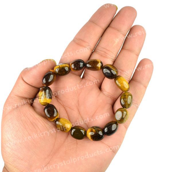 Certified Tiger Eye Big Round Tumble Bracelet Charged By Reiki Grand Master & Vastu Expert