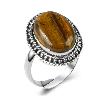 Natural Adjustable Gemstone Silver Ring for Unisex