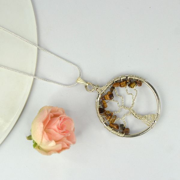 Natural Crystal Stone Tree of Life Pendant Size 35-40 mm with Metal Chain