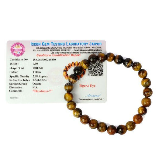Certified Tiger Eye Natural Crystal Stones 8 mm Bead Bracelet Energized By Reiki Grand Master