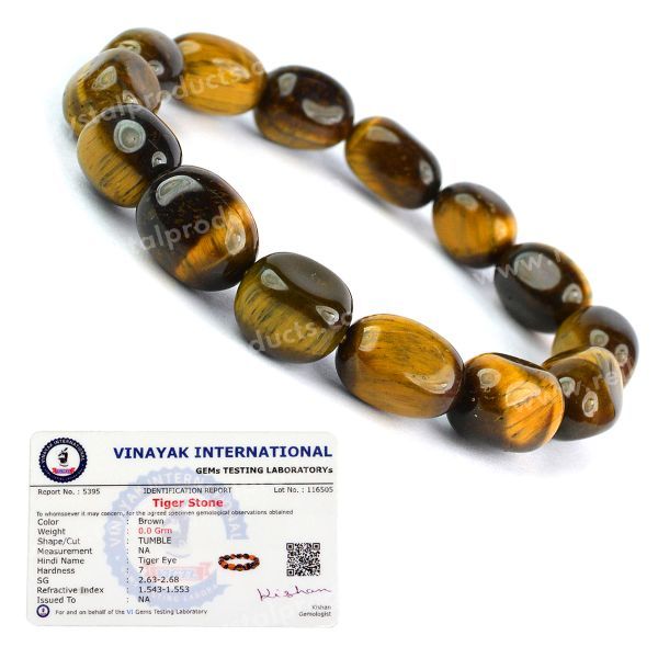 Certified Tiger Eye Big Round Tumble Bracelet Charged By Reiki Grand Master & Vastu Expert