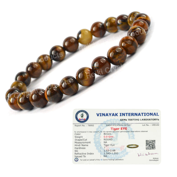 Certified Tiger Eye Natural Crystal Stones 8 mm Bead Bracelet Energized By Reiki Grand Master