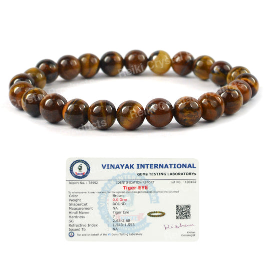 Certified Tiger Eye Natural Crystal Stones 8 mm Bead Bracelet Energized By Reiki Grand Master
