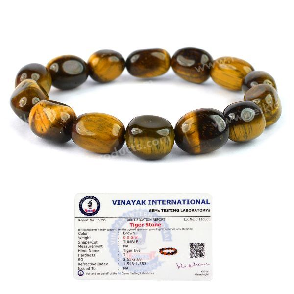 Certified Tiger Eye Big Round Tumble Bracelet Charged By Reiki Grand Master & Vastu Expert