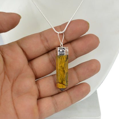 Certified Tiger Eye Pencil Pendant with Metal Chain