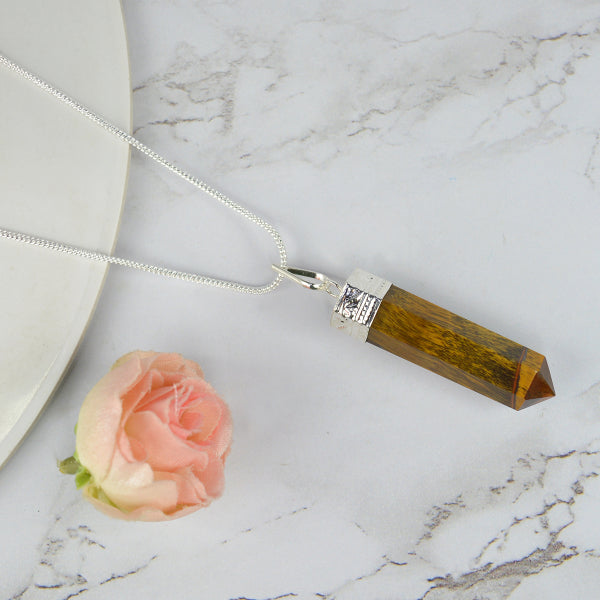 Certified Tiger Eye Pencil Pendant with Metal Chain