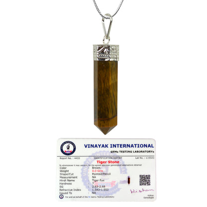 Certified Tiger Eye Pencil Pendant with Metal Chain