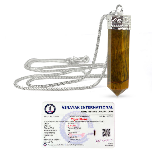 Certified Tiger Eye Pencil Pendant with Metal Chain
