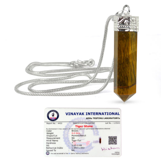 Certified Tiger Eye Pencil Pendant with Metal Chain