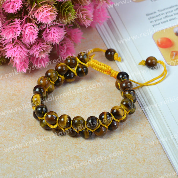 Natural Double Line Stone Macrame Nylon Cord Adjustable 8 mm Bracelet for Unisex