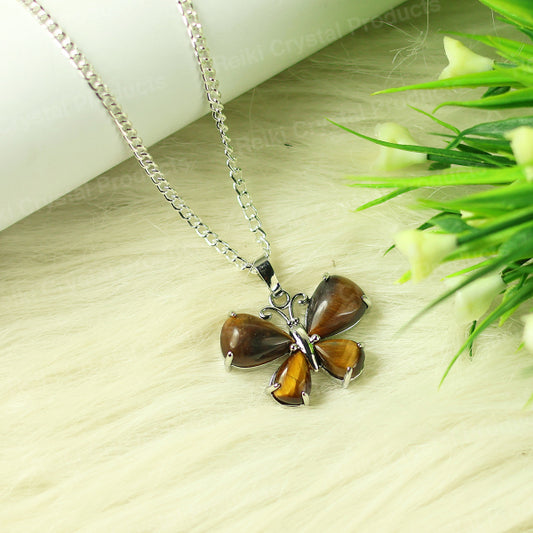 Natural Butterfly Shape Pendant - Locket with Chain for Women Girls